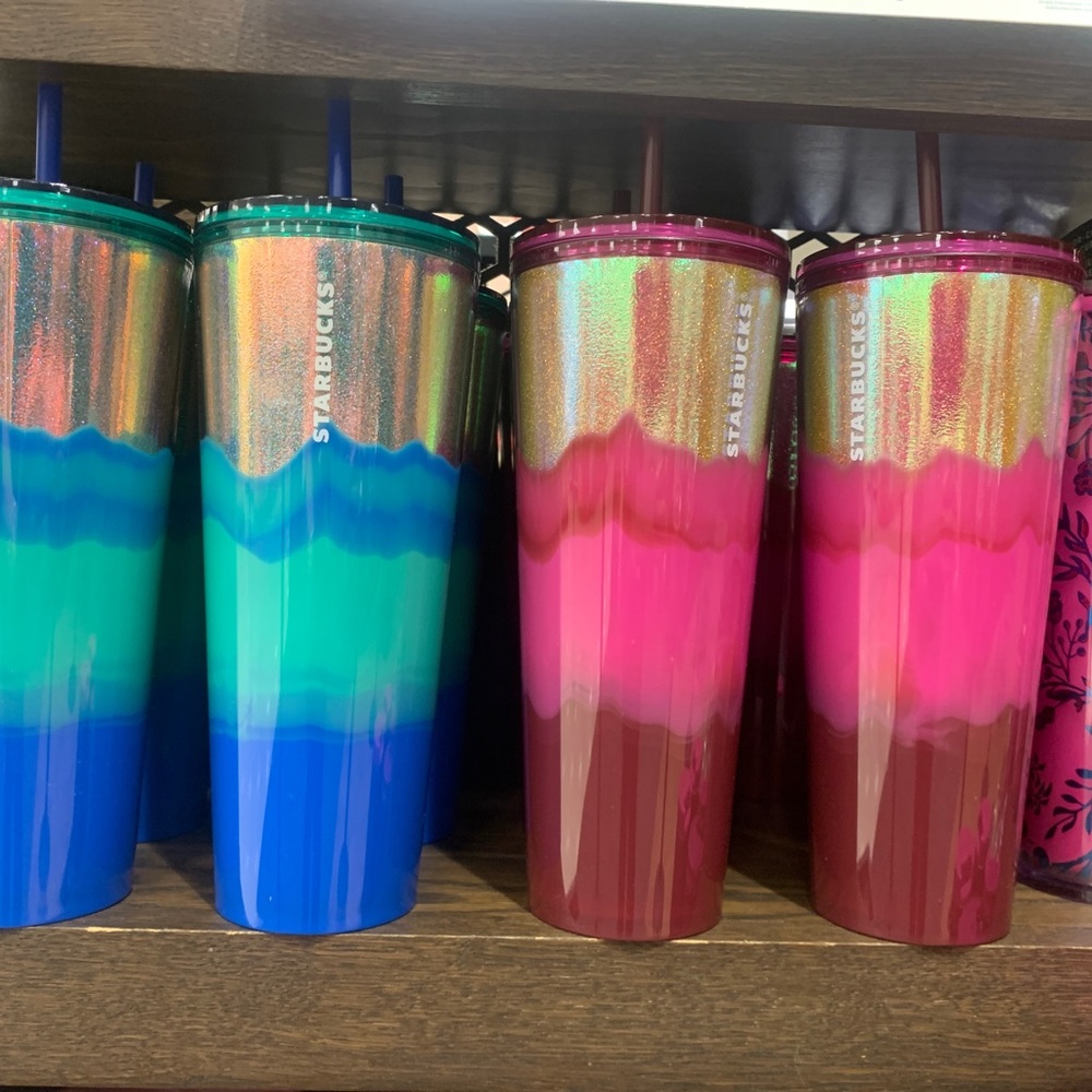 Starbucks Ombre Mint Gold Glitter Wave Tumbler Cup 24oz High Polished NWT 2022 - Picture 4 of 11